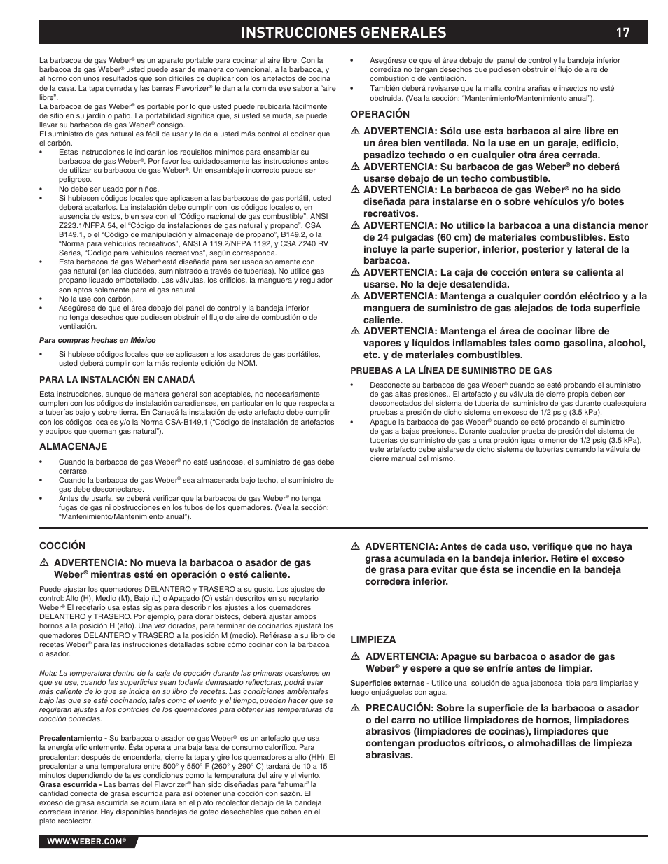 Instrucciones generales | weber 89527 User Manual | Page 17 / 40