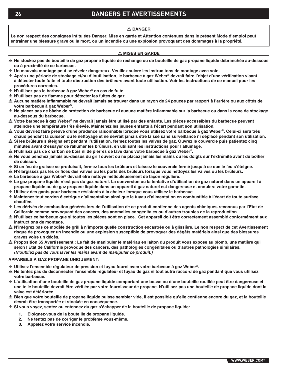 Dangers et avertissements | weber 89527 User Manual | Page 26 / 40