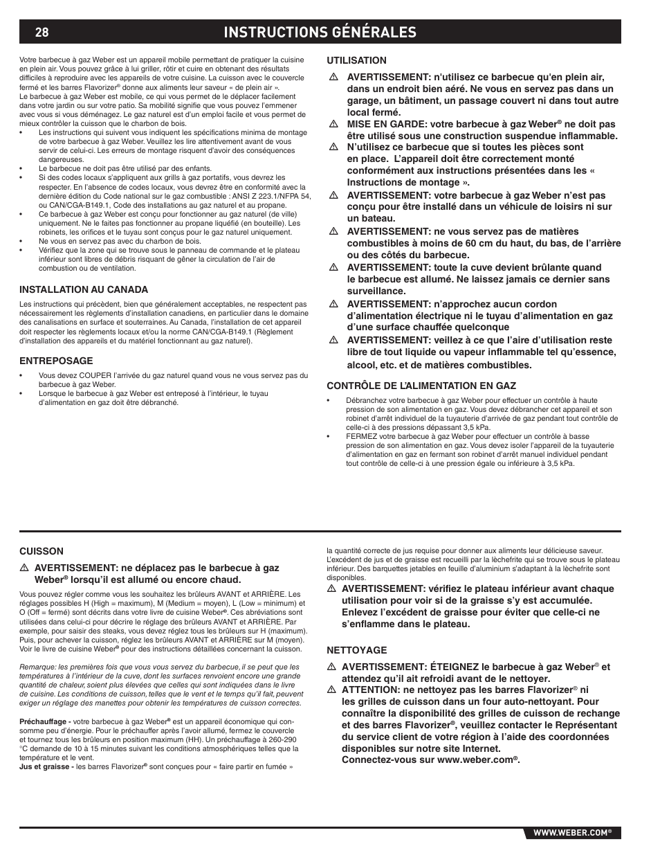 Instructions générales | weber 89527 User Manual | Page 28 / 40