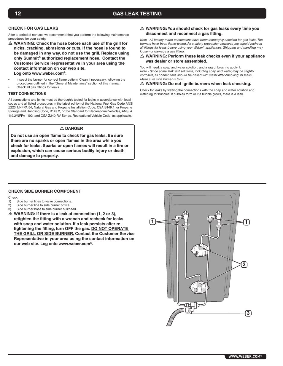 Gas leak testing | weber 56070 User Manual | Page 12 / 44