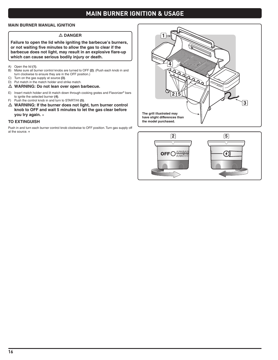 Main burner ignition & usage | weber Summit 56206 User Manual | Page 16 / 108