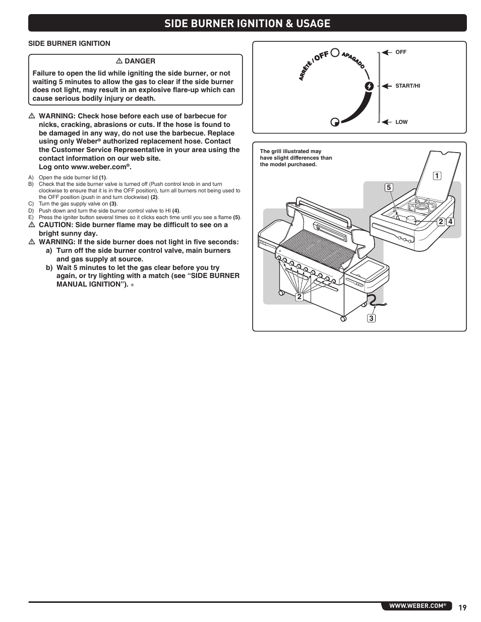 Side burner ignition & usage | weber Summit 56206 User Manual | Page 19 / 108