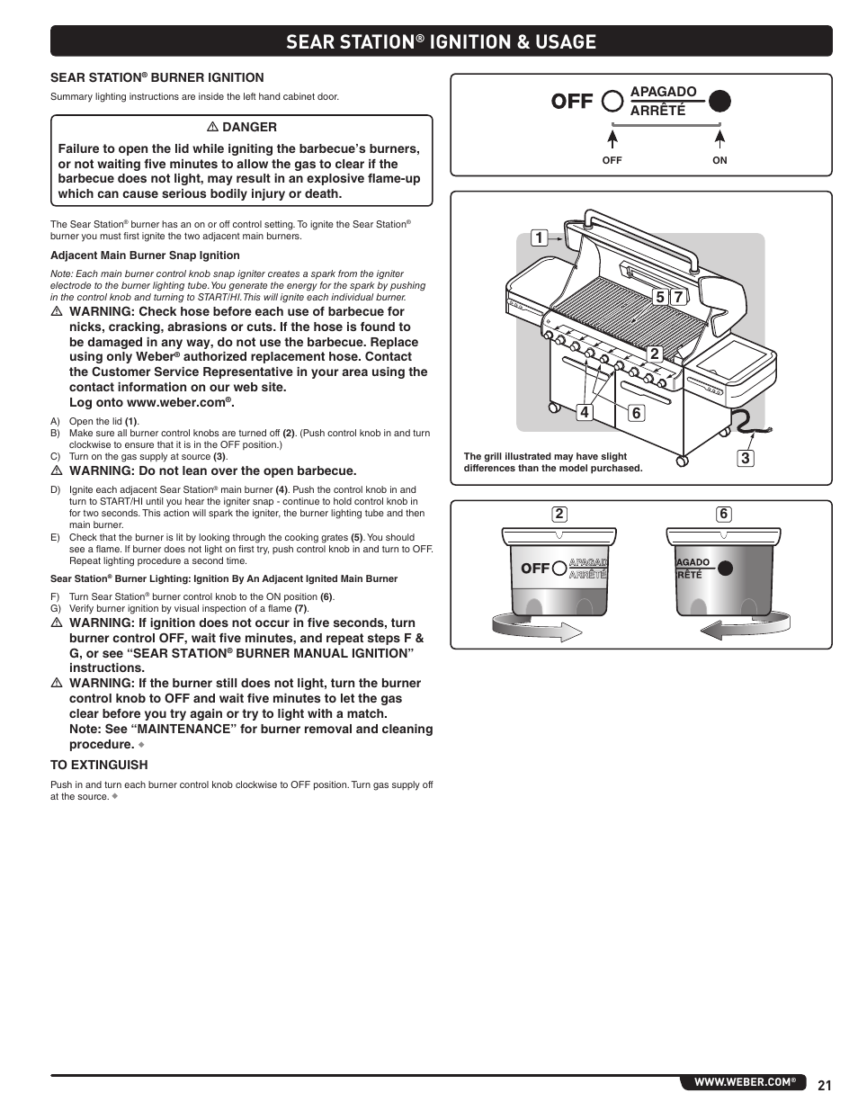 Sear station, Ignition & usage | weber Summit 56206 User Manual | Page 21 / 108