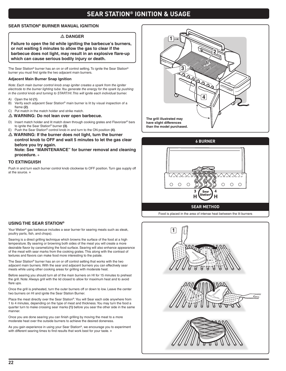 Sear station, Ignition & usage | weber Summit 56206 User Manual | Page 22 / 108