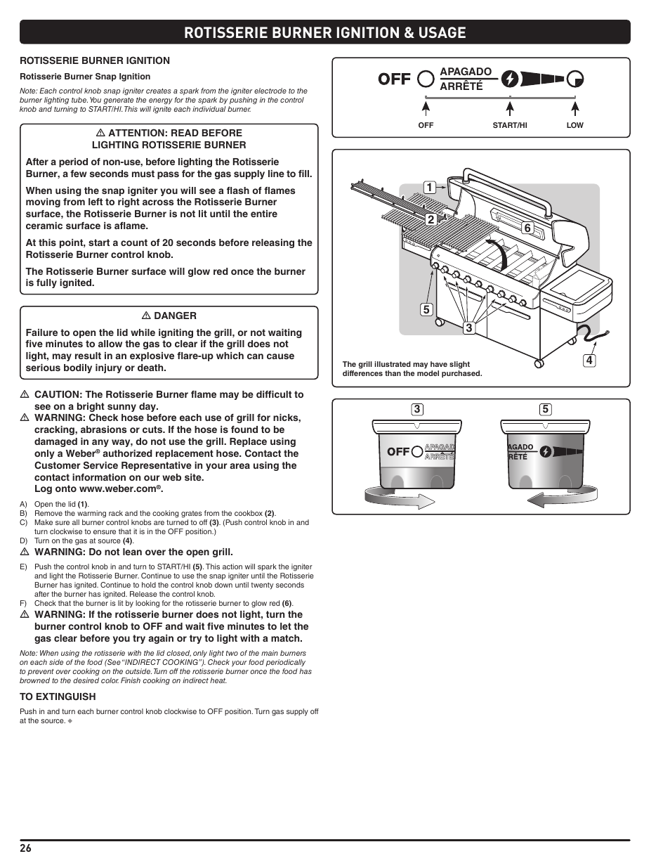 Rotisserie burner ignition & usage | weber Summit 56206 User Manual | Page 26 / 108