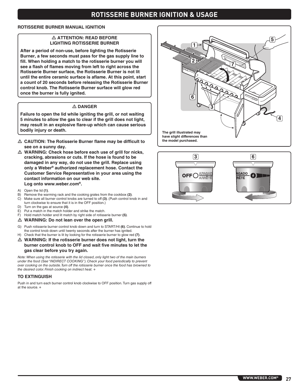 Rotisserie burner ignition & usage | weber Summit 56206 User Manual | Page 27 / 108