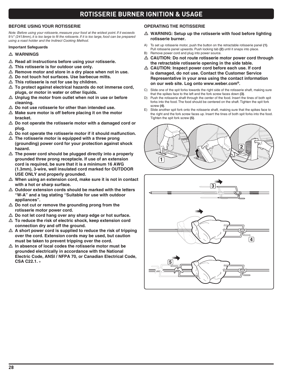 Rotisserie burner ignition & usage | weber Summit 56206 User Manual | Page 28 / 108