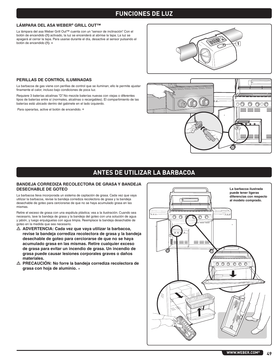Funciones de luz antes de utilizar la barbacoa | weber Summit 56206 User Manual | Page 49 / 108