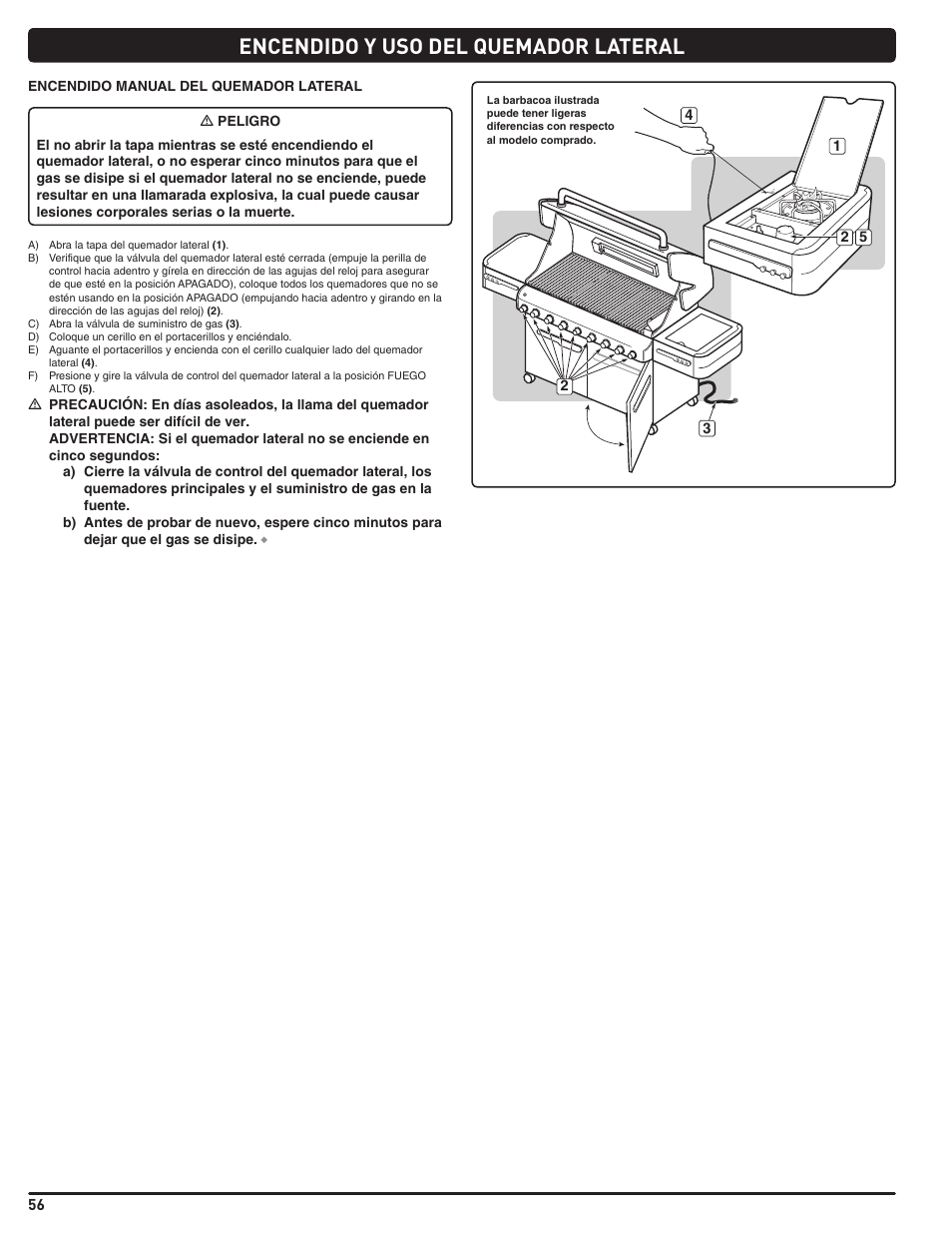 Encendido y uso del quemador lateral | weber Summit 56206 User Manual | Page 56 / 108
