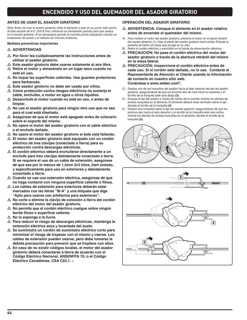 Encendido y uso del quemador del asador giratorio | weber Summit 56206 User Manual | Page 64 / 108