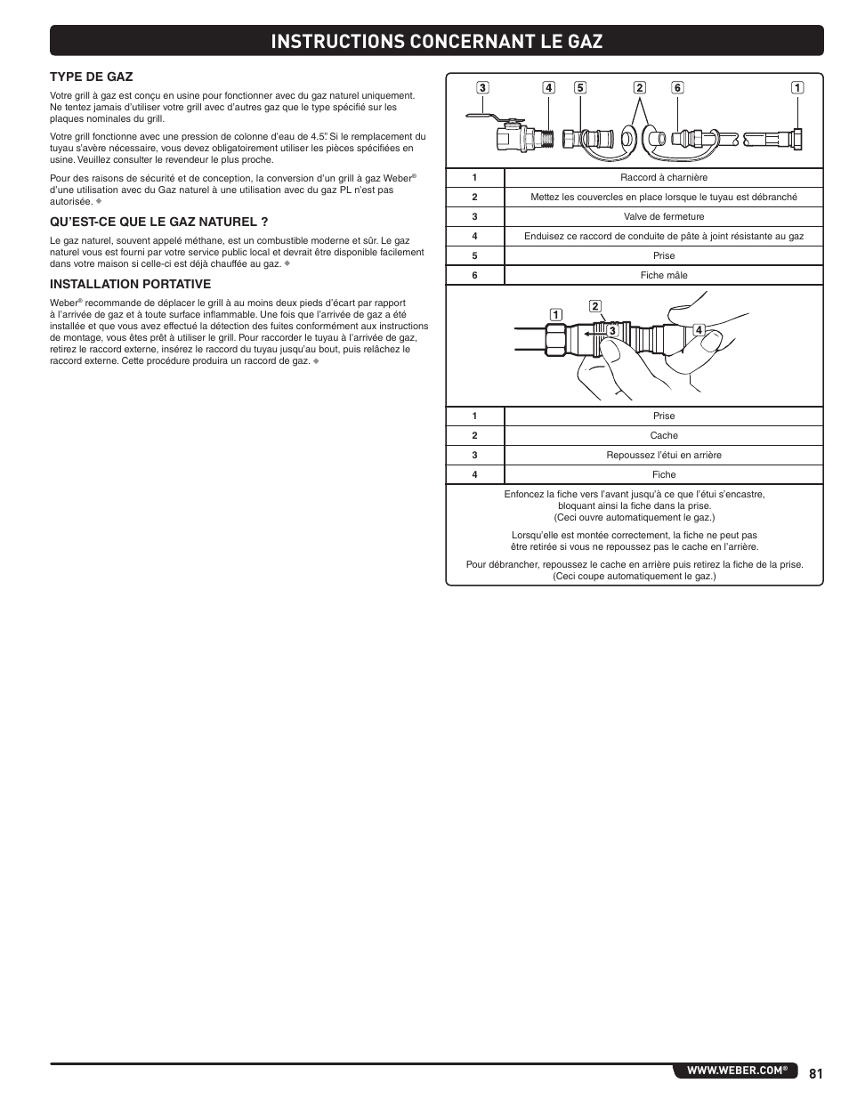 Instructions concernant le gaz, Type de gaz, Qu’est-ce que le gaz naturel | Installation portative | weber Summit 56206 User Manual | Page 81 / 108