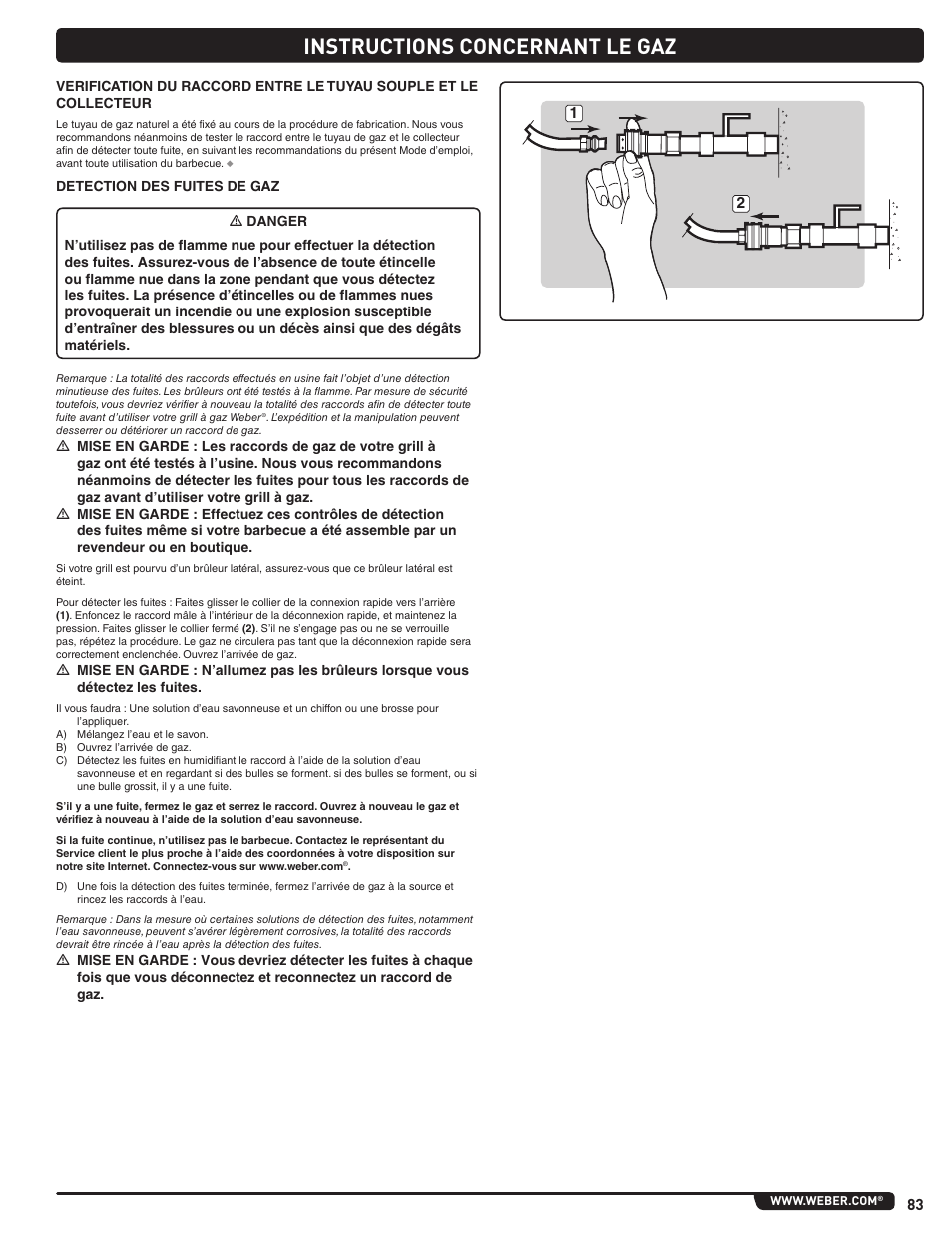 Instructions concernant le gaz | weber Summit 56206 User Manual | Page 83 / 108