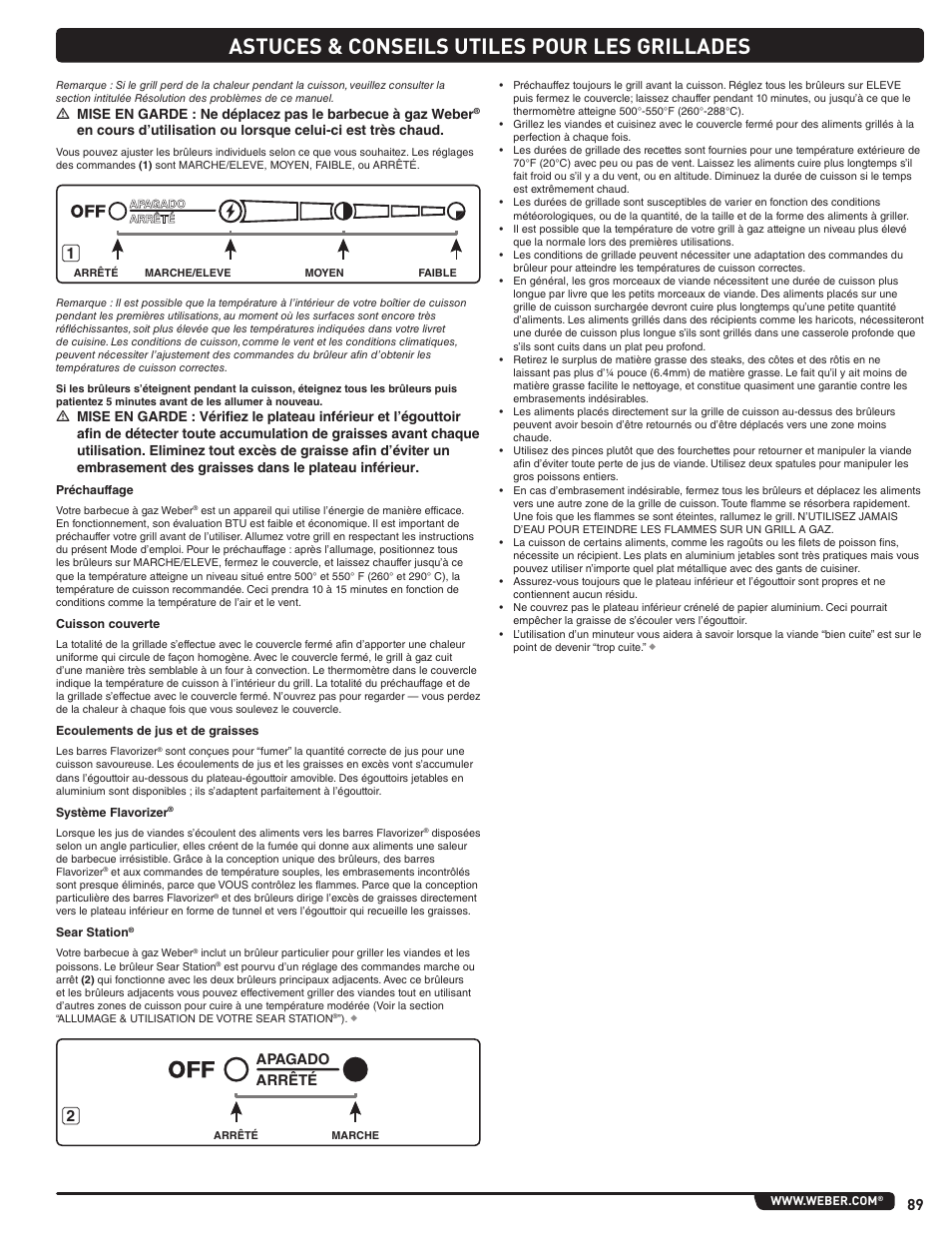 Astuces & conseils utiles pour les grillades, Arrêté apagado | weber Summit 56206 User Manual | Page 89 / 108