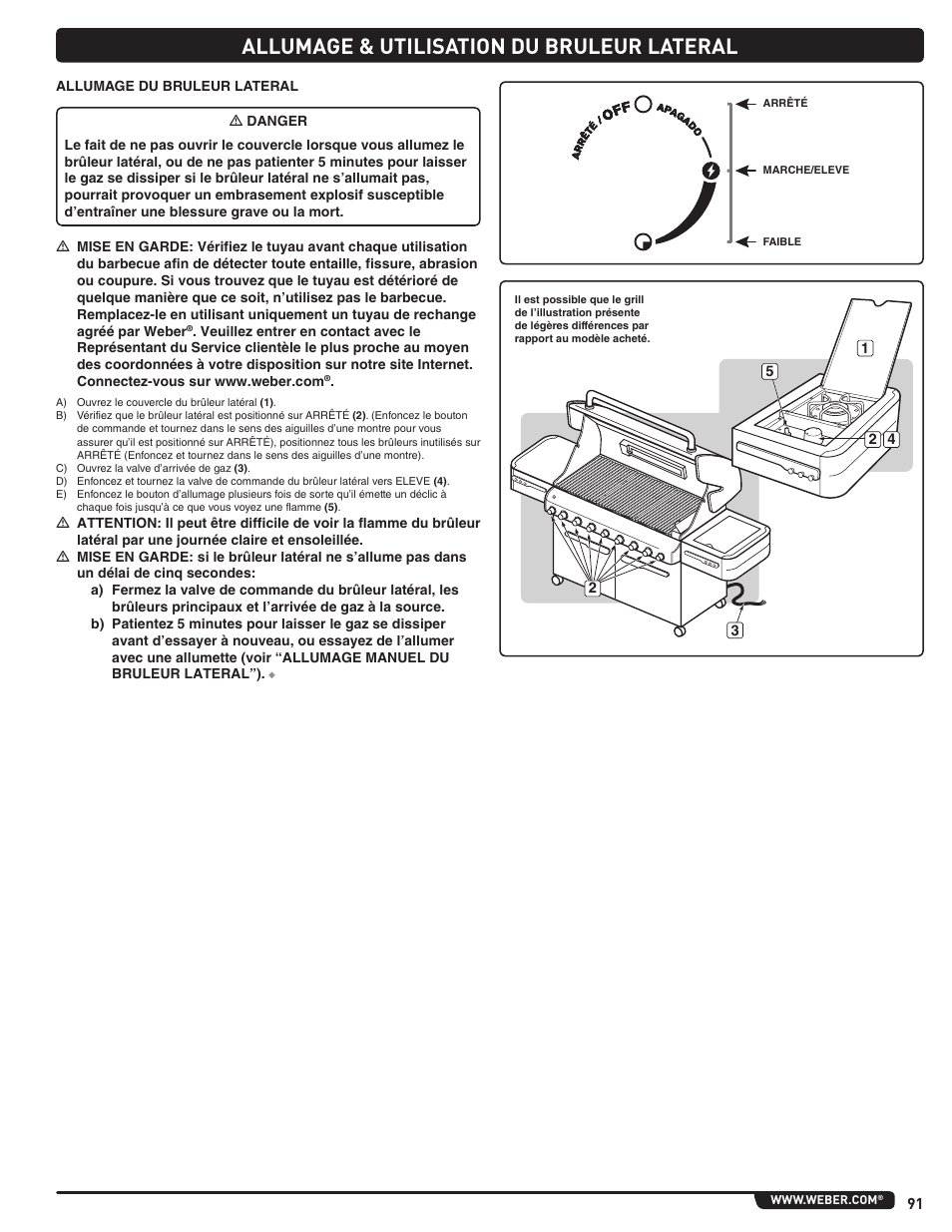 Allumage & utilisation du bruleur lateral | weber Summit 56206 User Manual | Page 91 / 108