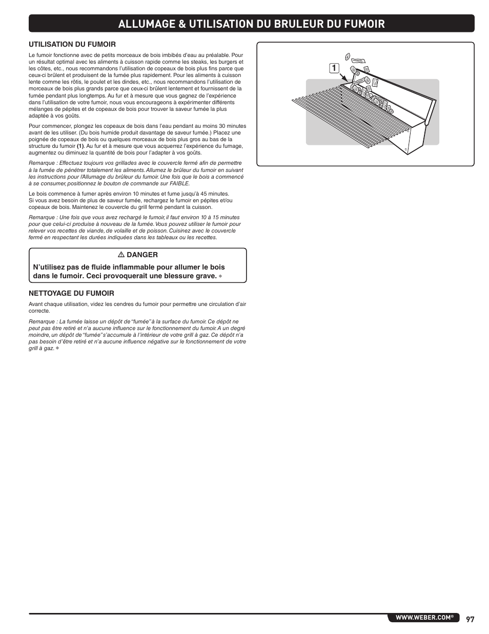 Allumage & utilisation du bruleur du fumoir | weber Summit 56206 User Manual | Page 97 / 108