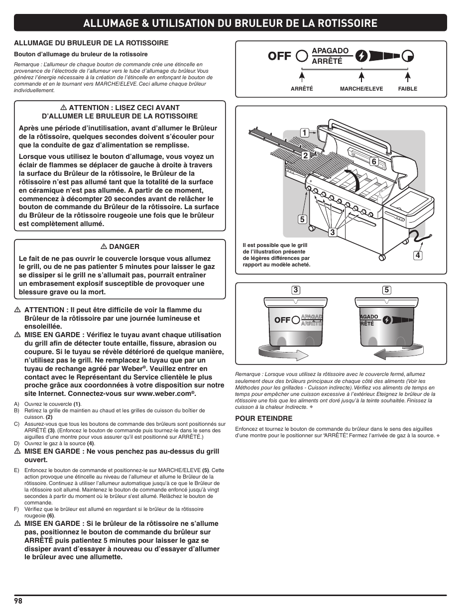 Allumage & utilisation du bruleur de la rotissoire | weber Summit 56206 User Manual | Page 98 / 108