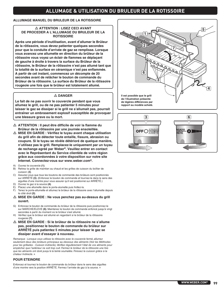 Allumage & utilisation du bruleur de la rotissoire | weber Summit 56206 User Manual | Page 99 / 108