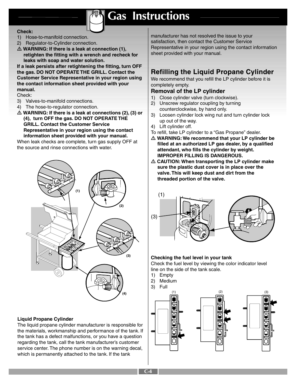 Gas instructions, Refilling the liquid propane cylinder | weber Genesis Silver B 55259 User Manual | Page 23 / 29