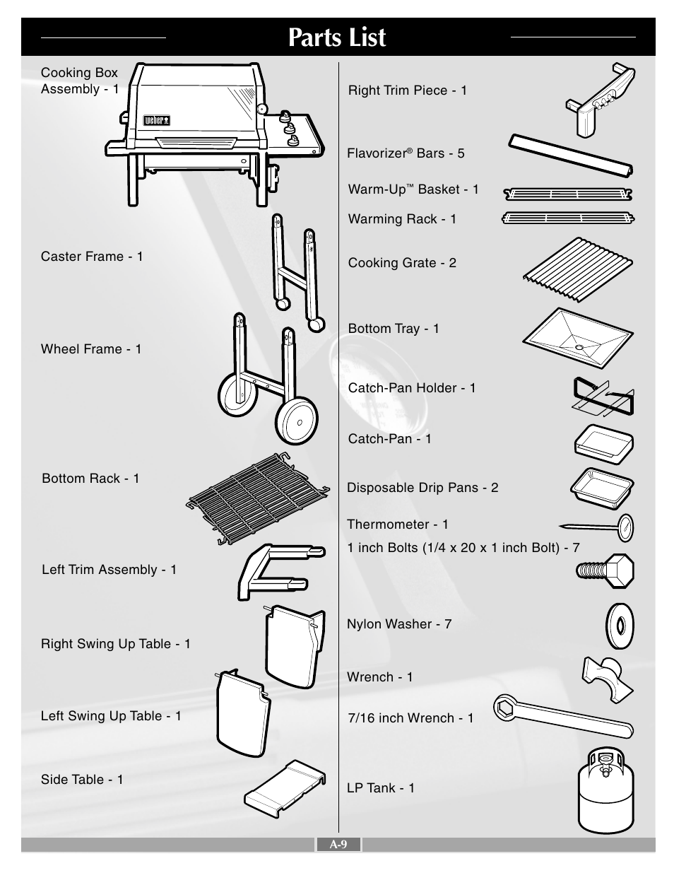 Parts list | weber Genesis Silver B 55259 User Manual | Page 9 / 29