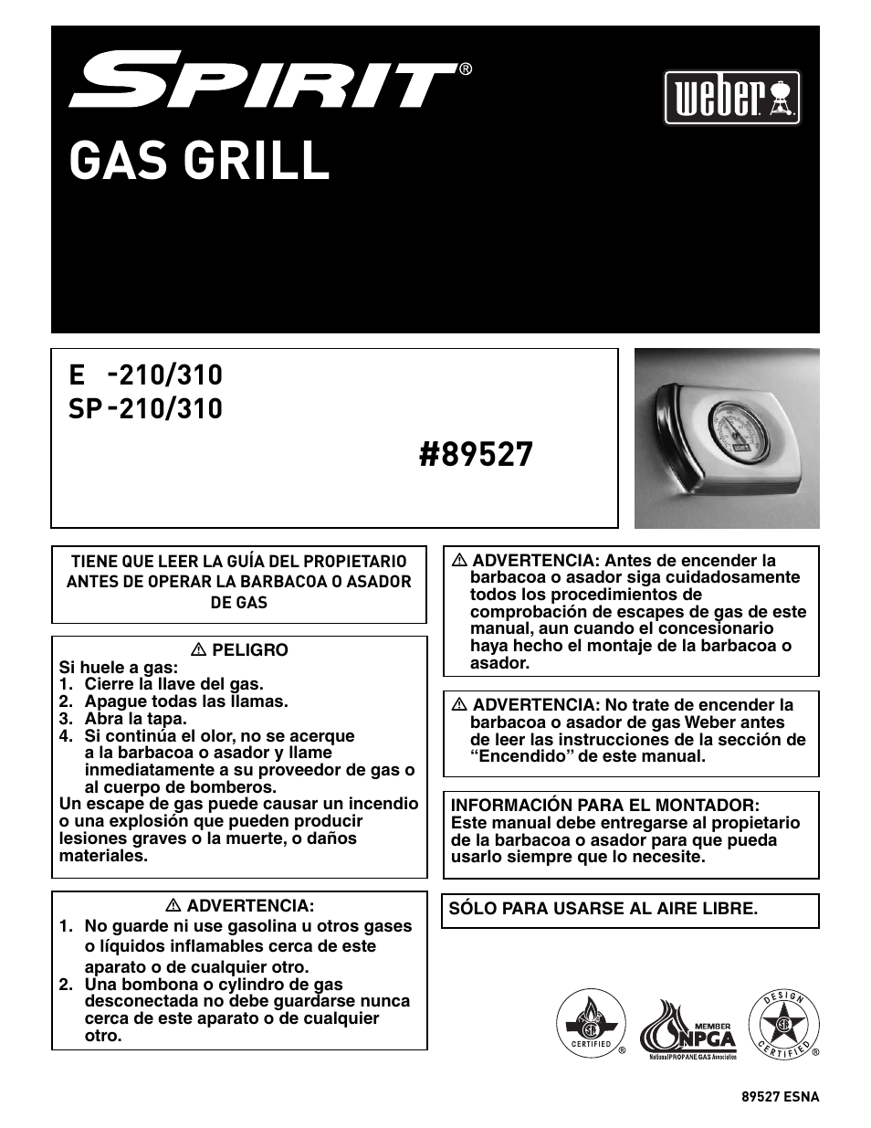 Gas grill, Guía del propietario de la barbacoa de gas natural | weber SP - 210 User Manual | Page 14 / 40
