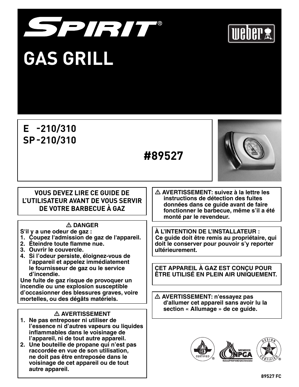 Gas grill, Gril à gaz : guide du propriétaire | weber SP - 210 User Manual | Page 25 / 40