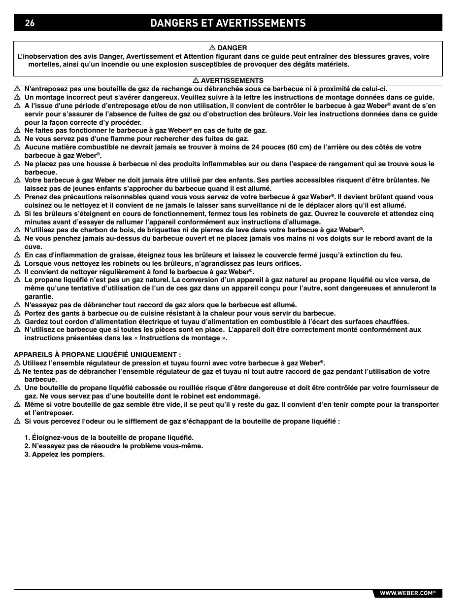 Dangers et avertissements | weber SP - 210 User Manual | Page 26 / 40