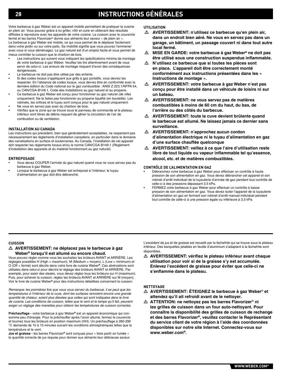 Instructions générales | weber SP - 210 User Manual | Page 28 / 40