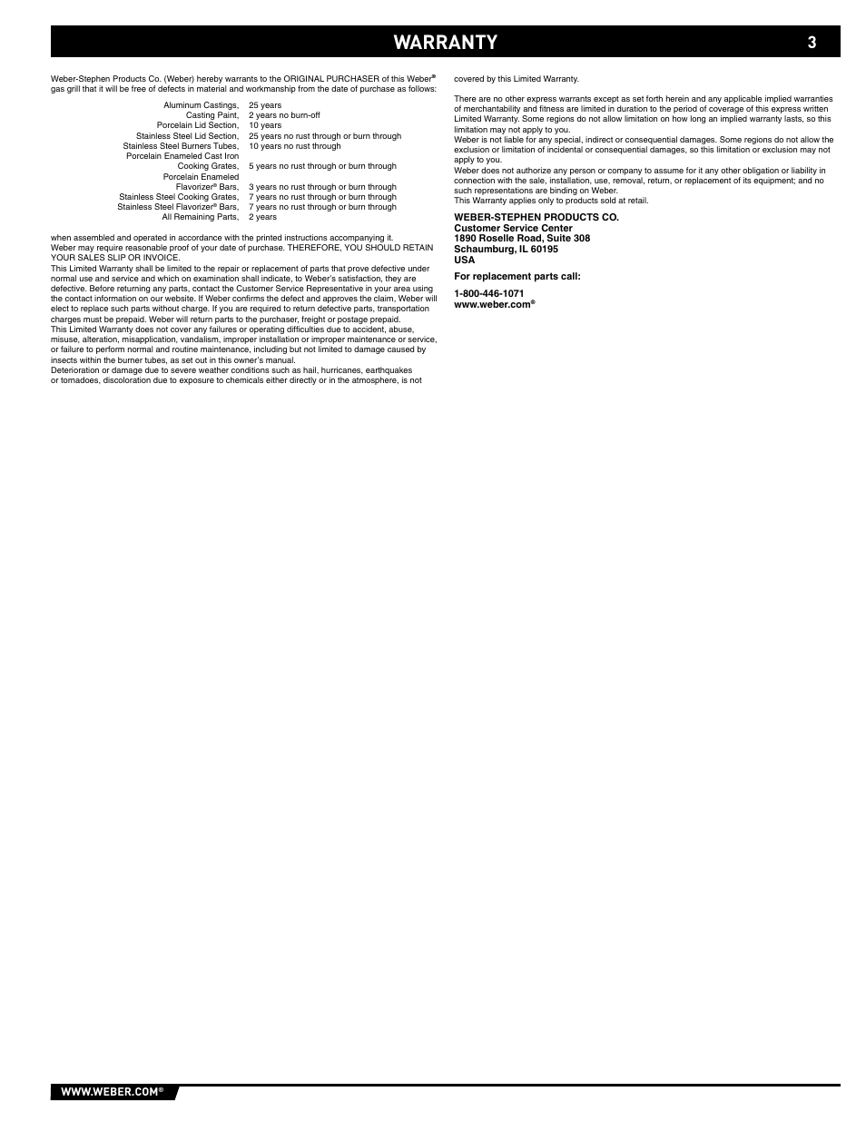 Warranty | weber SP - 210 User Manual | Page 3 / 40