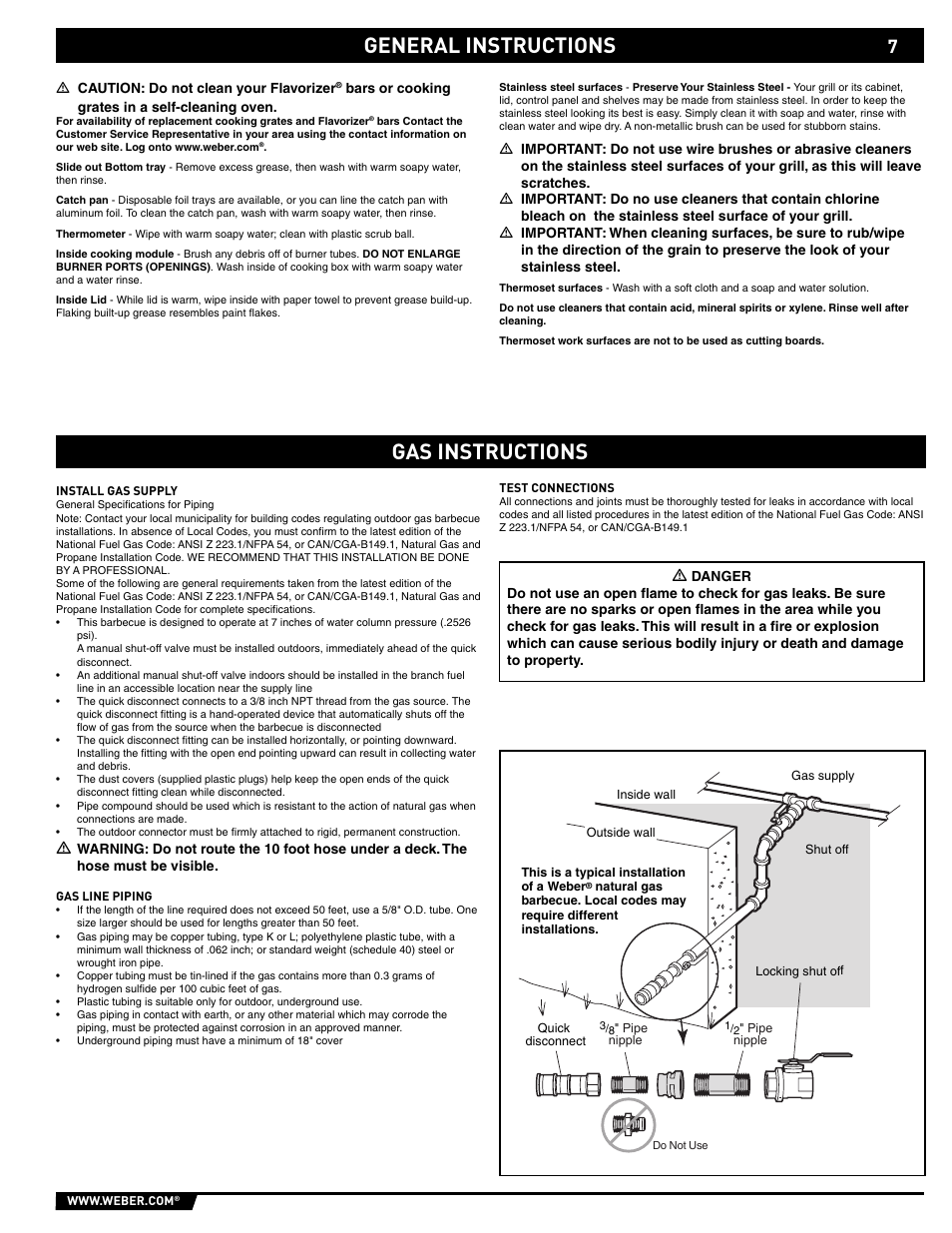 General instructions gas instructions | weber SP - 210 User Manual | Page 7 / 40