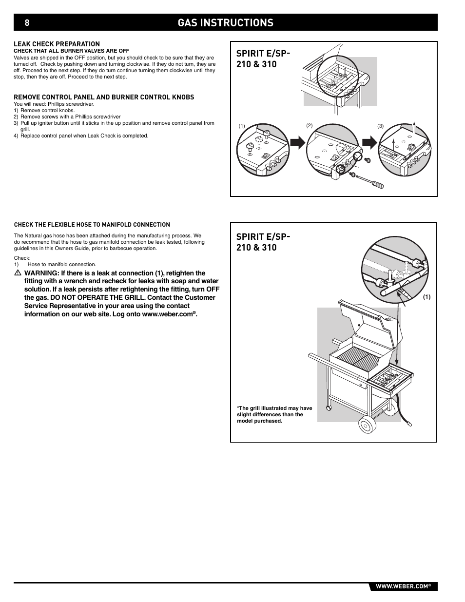 Gas instructions | weber SP - 210 User Manual | Page 8 / 40