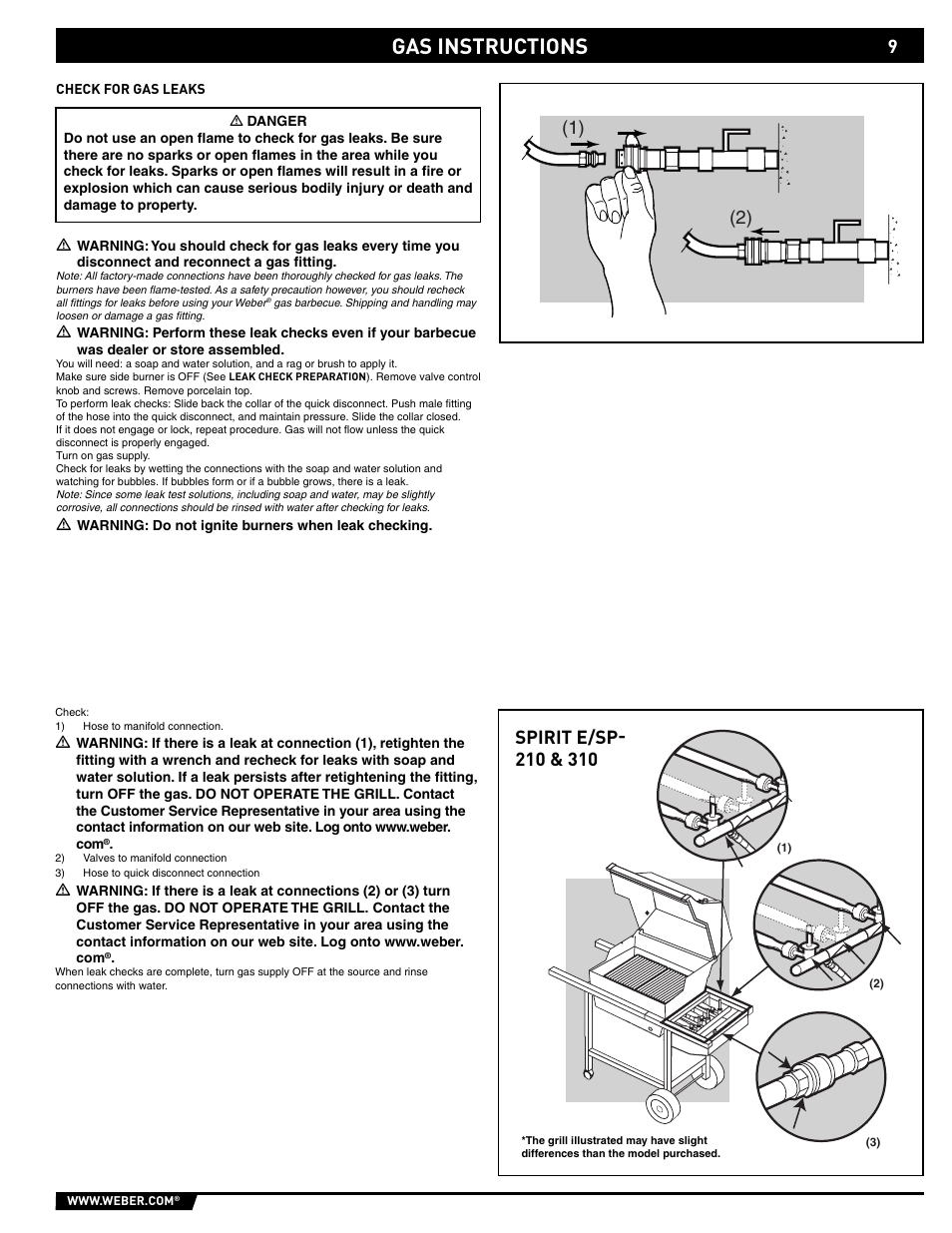 Gas instructions | weber SP - 210 User Manual | Page 9 / 40