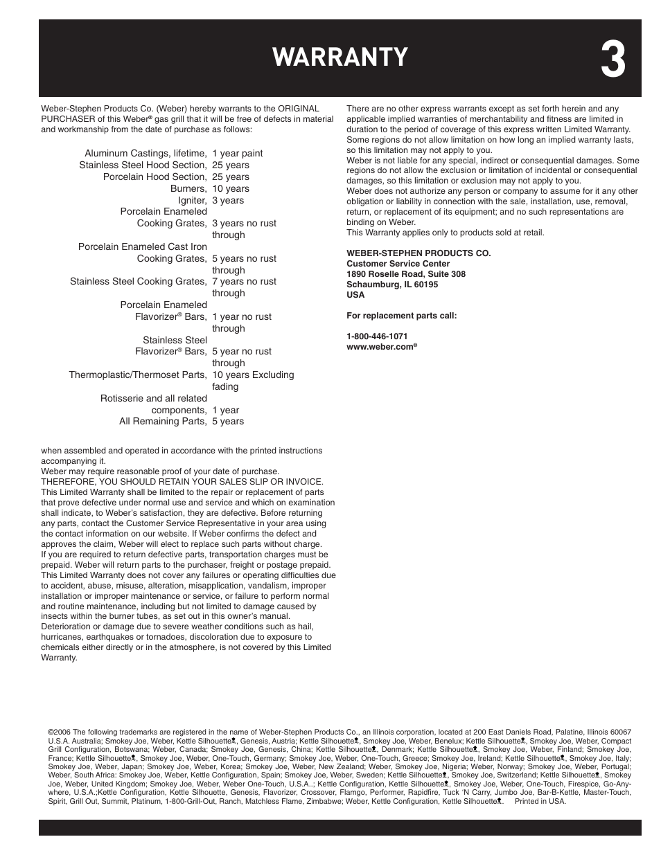 Warranty | weber 38044 User Manual | Page 3 / 32