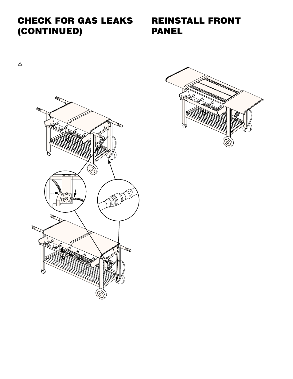 Reinstall front panel, Check for gas leaks (continued) | weber 600 User Manual | Page 11 / 20