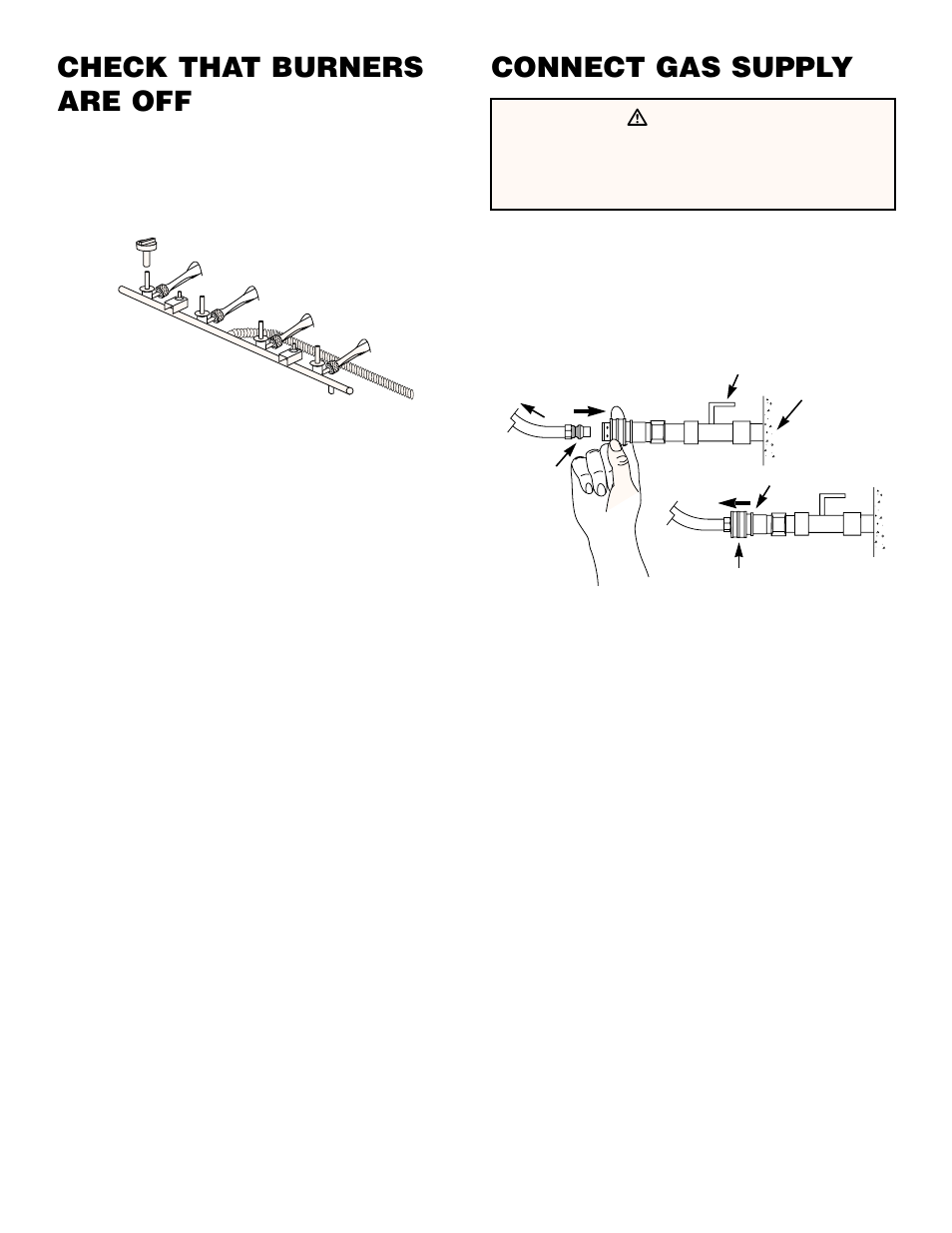 Check that burners are off, Connect gas supply, Ƽwarning | weber 600 User Manual | Page 8 / 20