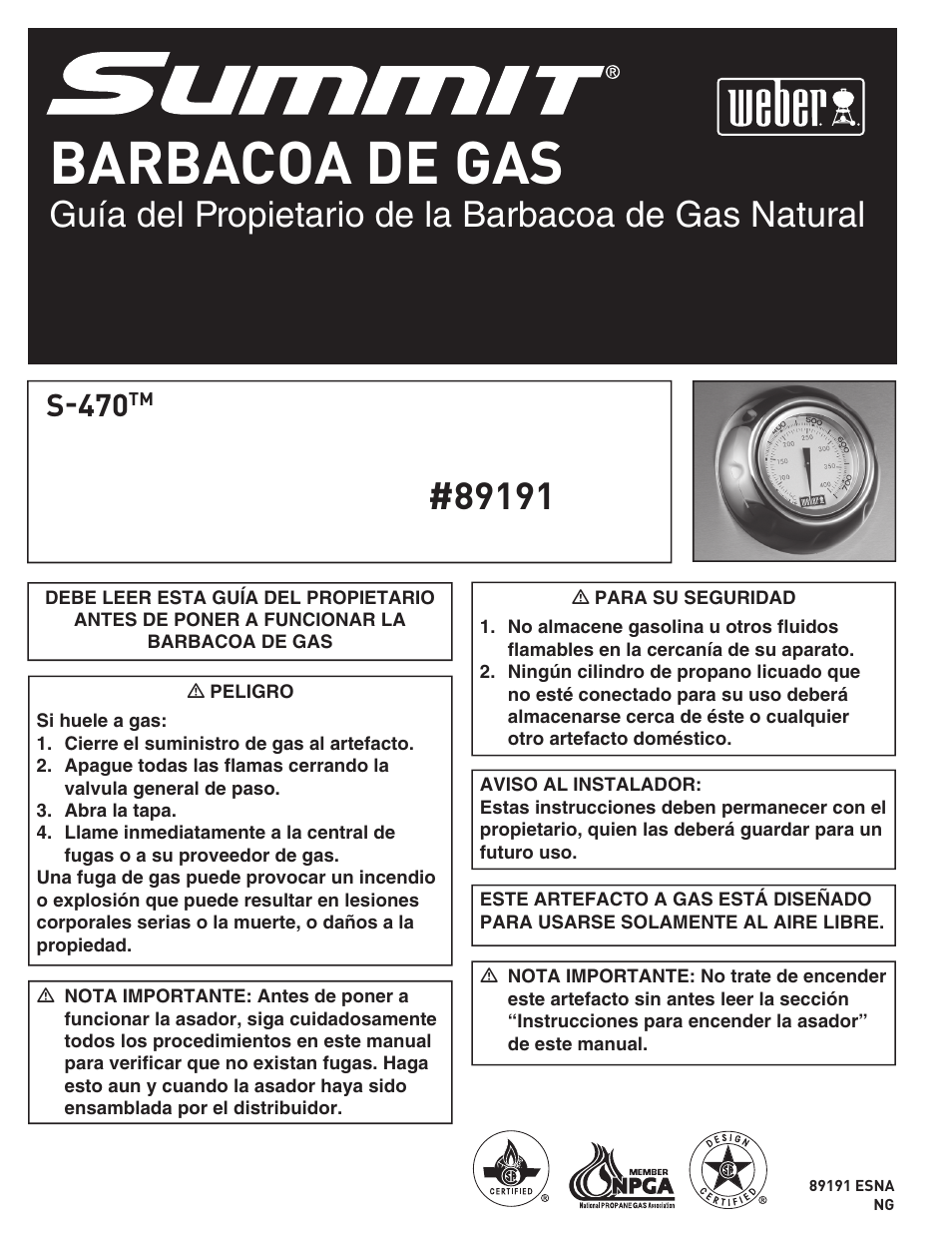Barbacoa de gas, Guía del propietario de la barbacoa de gas natural, S-470 | weber S-470TM User Manual | Page 30 / 84