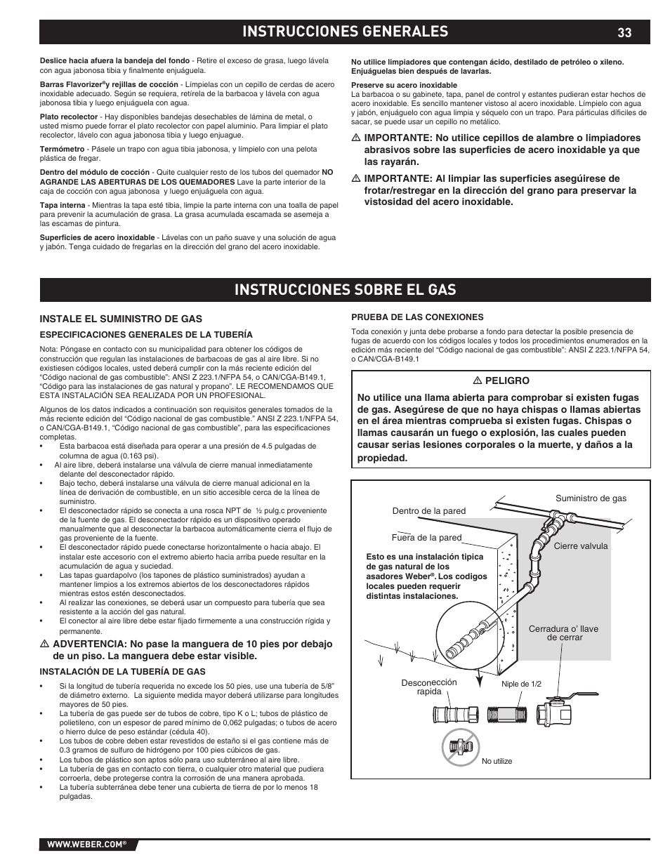 Instrucciones generales instrucciones sobre el gas | weber S-470TM User Manual | Page 33 / 84