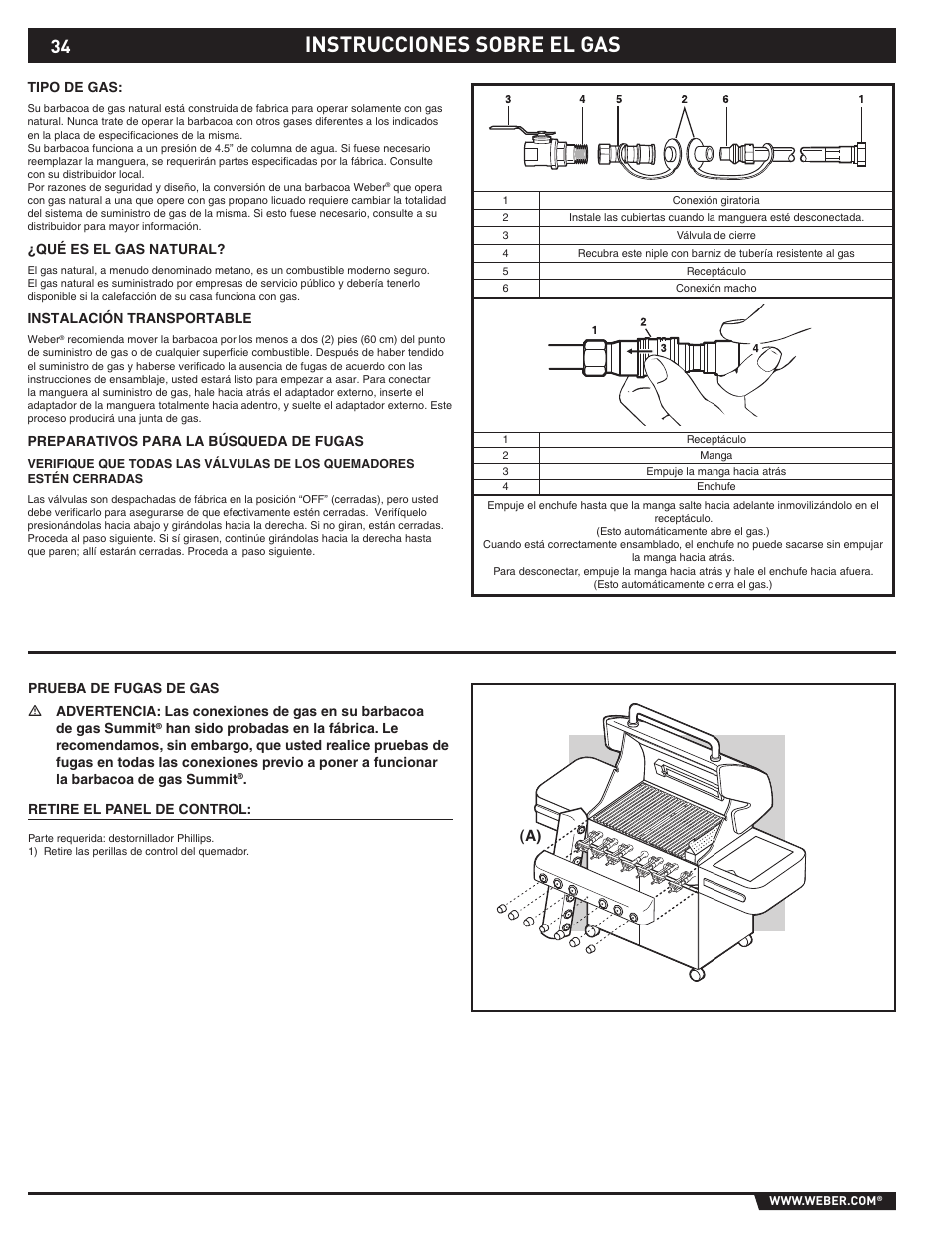 Instrucciones sobre el gas | weber S-470TM User Manual | Page 34 / 84