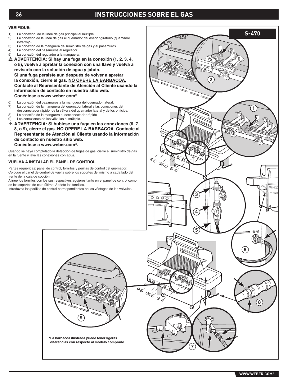 Instrucciones sobre el gas, S-470 | weber S-470TM User Manual | Page 36 / 84