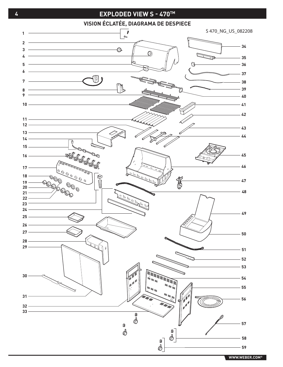 Exploded view s - 470, Vision éclatée, diagrama de despiece | weber S-470TM User Manual | Page 4 / 84