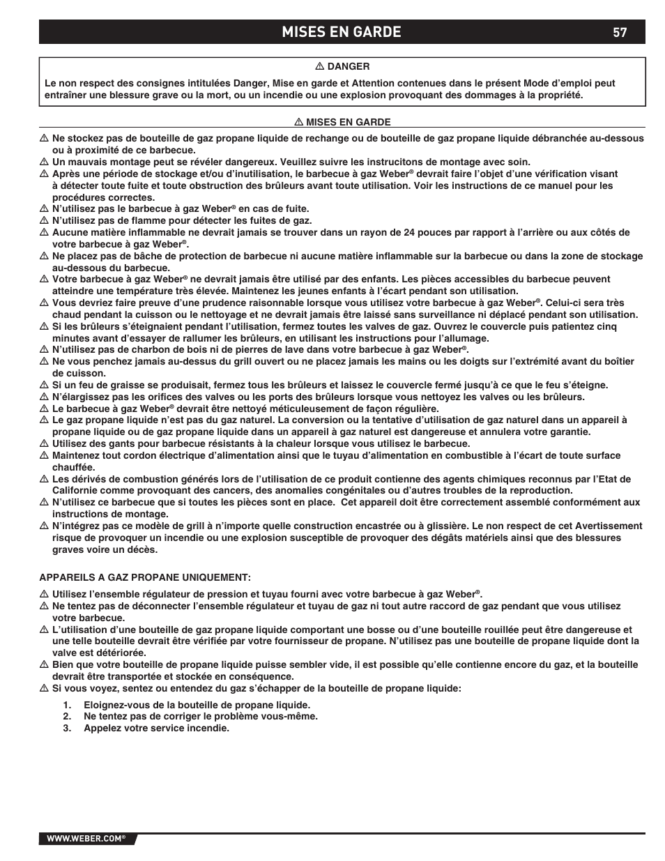 Mises en garde | weber S-470TM User Manual | Page 57 / 84