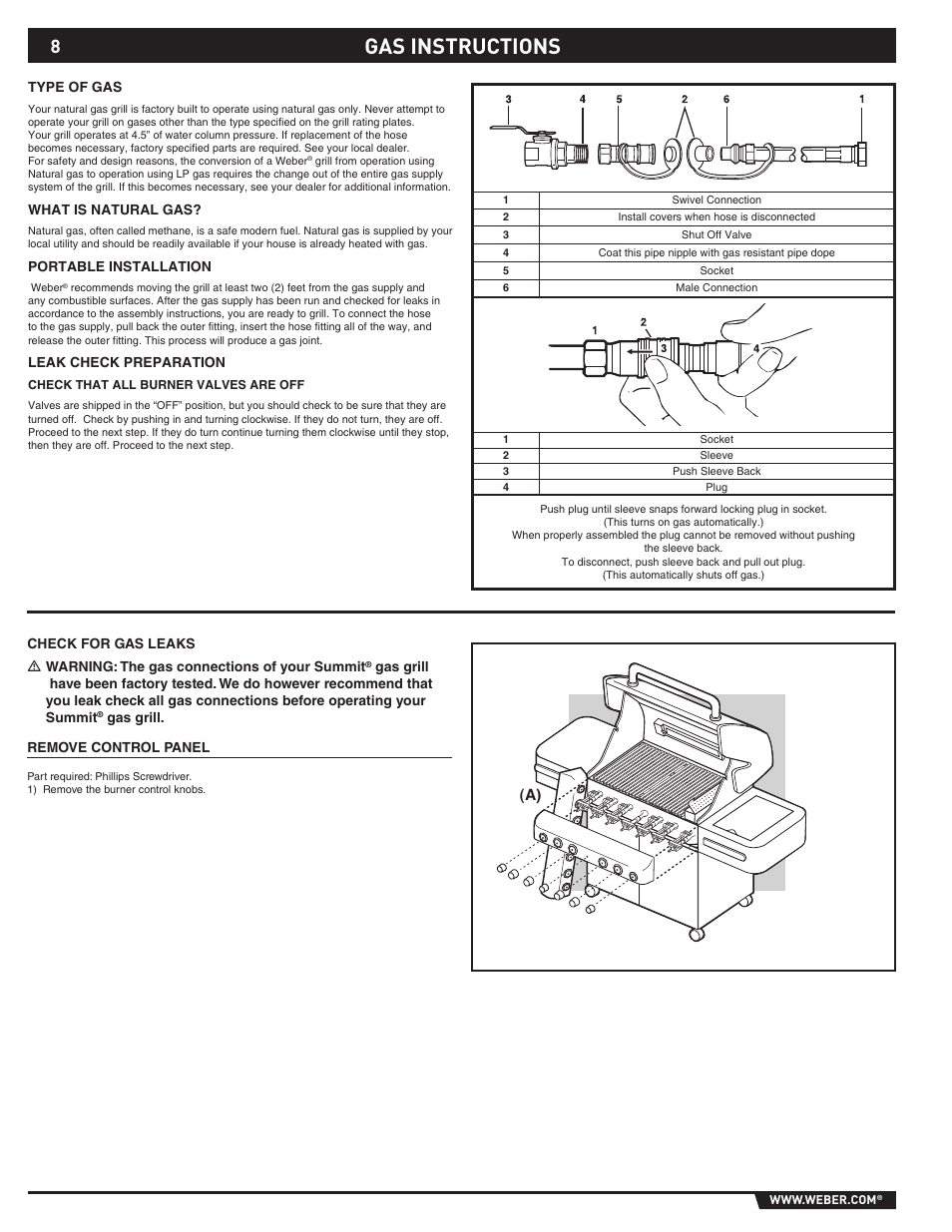Gas instructions | weber S-470TM User Manual | Page 8 / 84