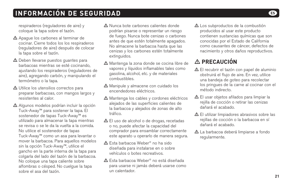 Información de seguridad, M precaución | weber 62620 User Manual | Page 21 / 48