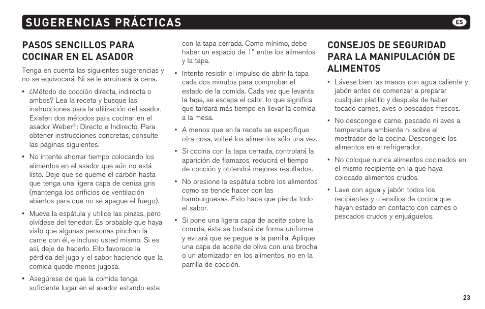 Sugerencias prácticas, Pasos sencillos para cocinar en el asador | weber 62620 User Manual | Page 23 / 48