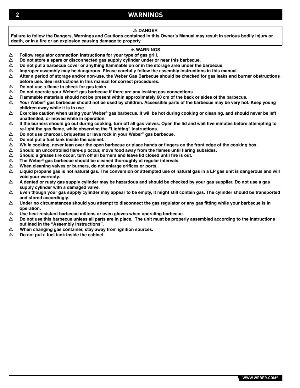Warnings | weber GENESIS E/S-310/320 User Manual | Page 2 / 20