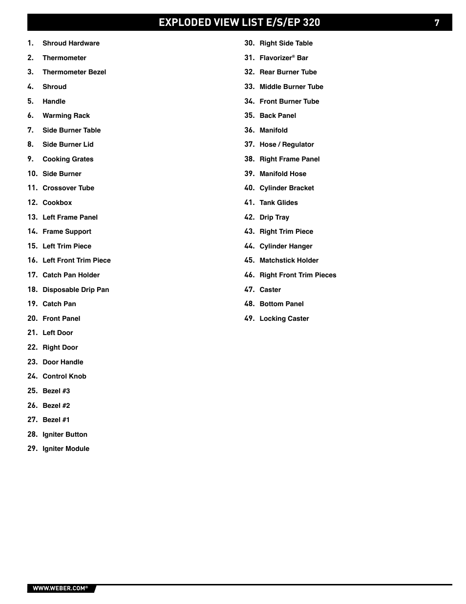 Exploded view list e/s/ep 320 | weber GENESIS E/S-310/320 User Manual | Page 7 / 20