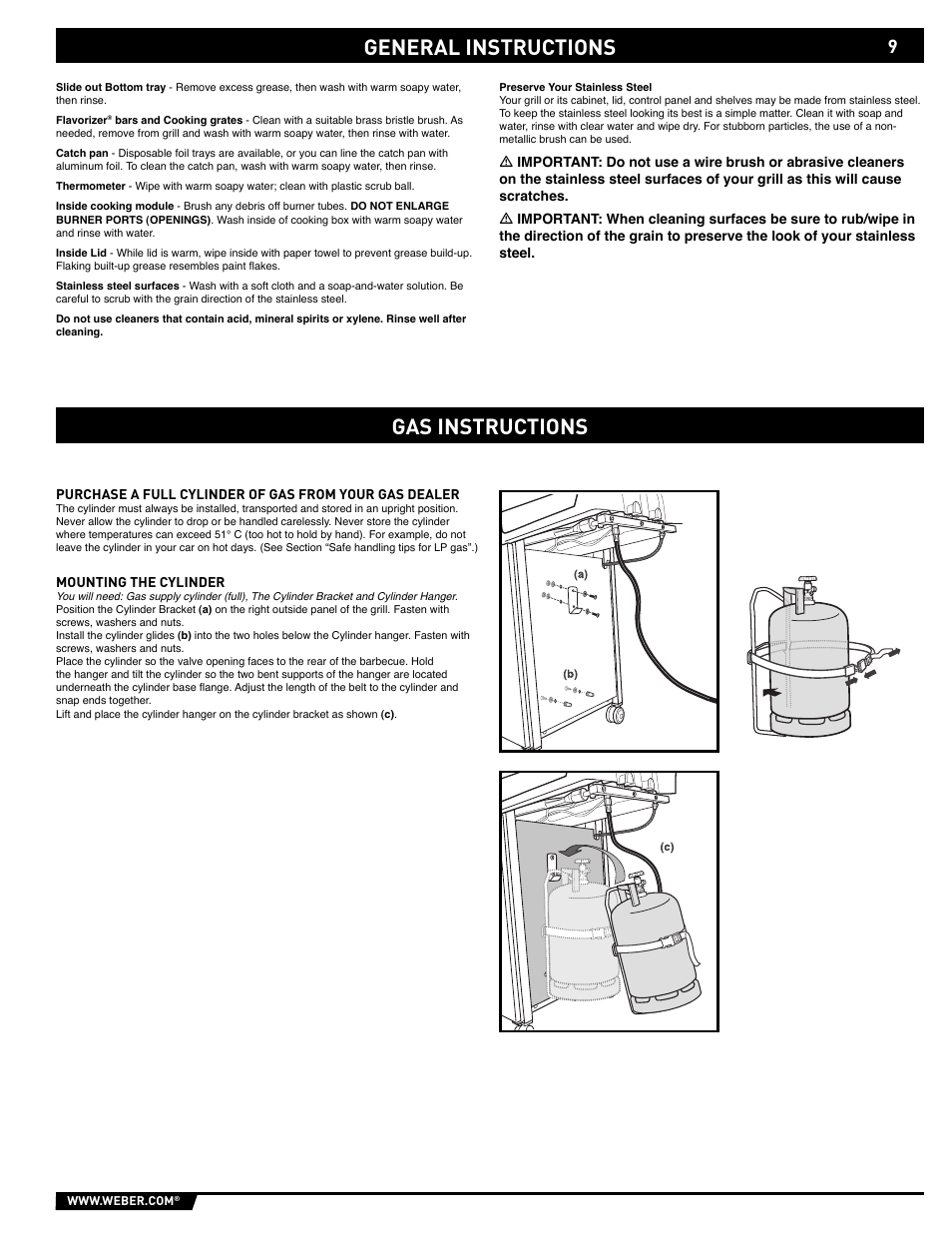General instructions, General instructions gas instructions | weber GENESIS E/S-310/320 User Manual | Page 9 / 20