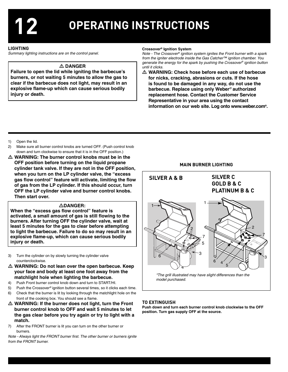 Operating instructions, Silver a & b, Silver c gold b & c platinum b & c | weber 55826 User Manual | Page 12 / 20