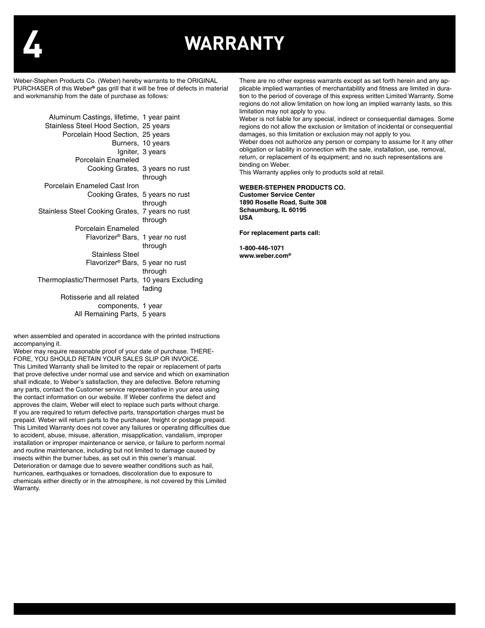 Warranty | weber 55826 User Manual | Page 4 / 20