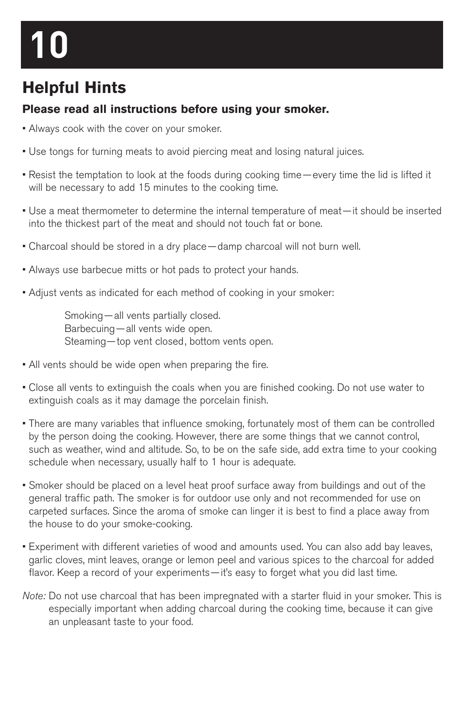 Helpful hints | weber SMOKEY MOUNTAIN COOKER 63230 User Manual | Page 10 / 28