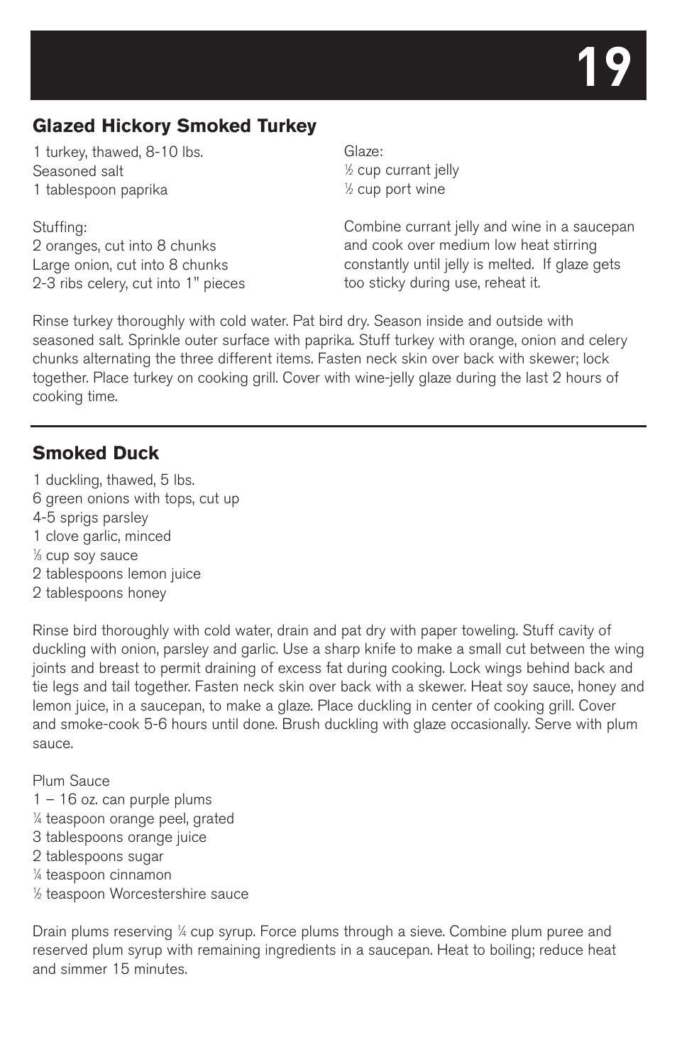 Glazed hickory smoked turkey, Smoked duck | weber SMOKEY MOUNTAIN COOKER 63230 User Manual | Page 19 / 28